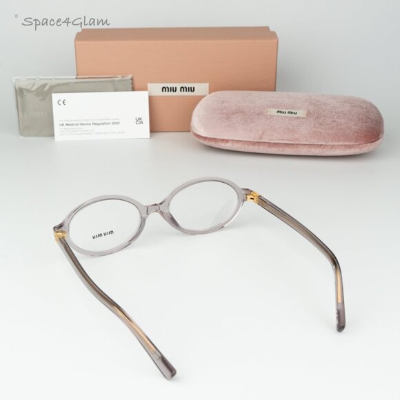 BRAND NEW Miu Miu MU01XV 12W1O1 Mauve Transparent Demo Oval Unisex Eyeglasses - Picture 7 of 9